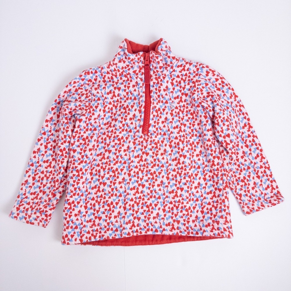 Joules Quarter Zip Pullover Kids 2T Red Blue Heart Print Fleece Mock Neck